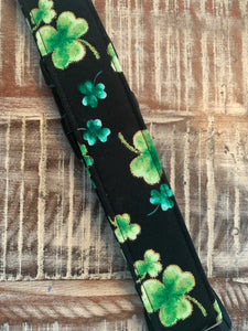 Laineys Gold Trimmed Shamrock with Green Bow Cotton Fabric Dog Collar